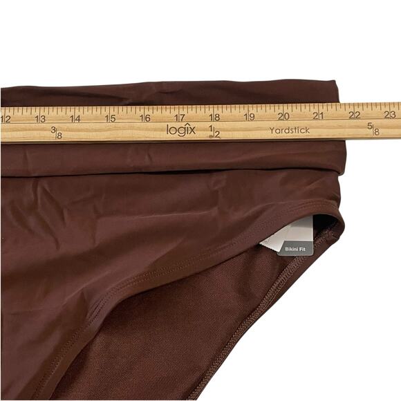 Time and Tru Plus Size 2X (20W-22W) Brown Solid High Waist Foldover Swim Bottoms - Picture 5 of 10